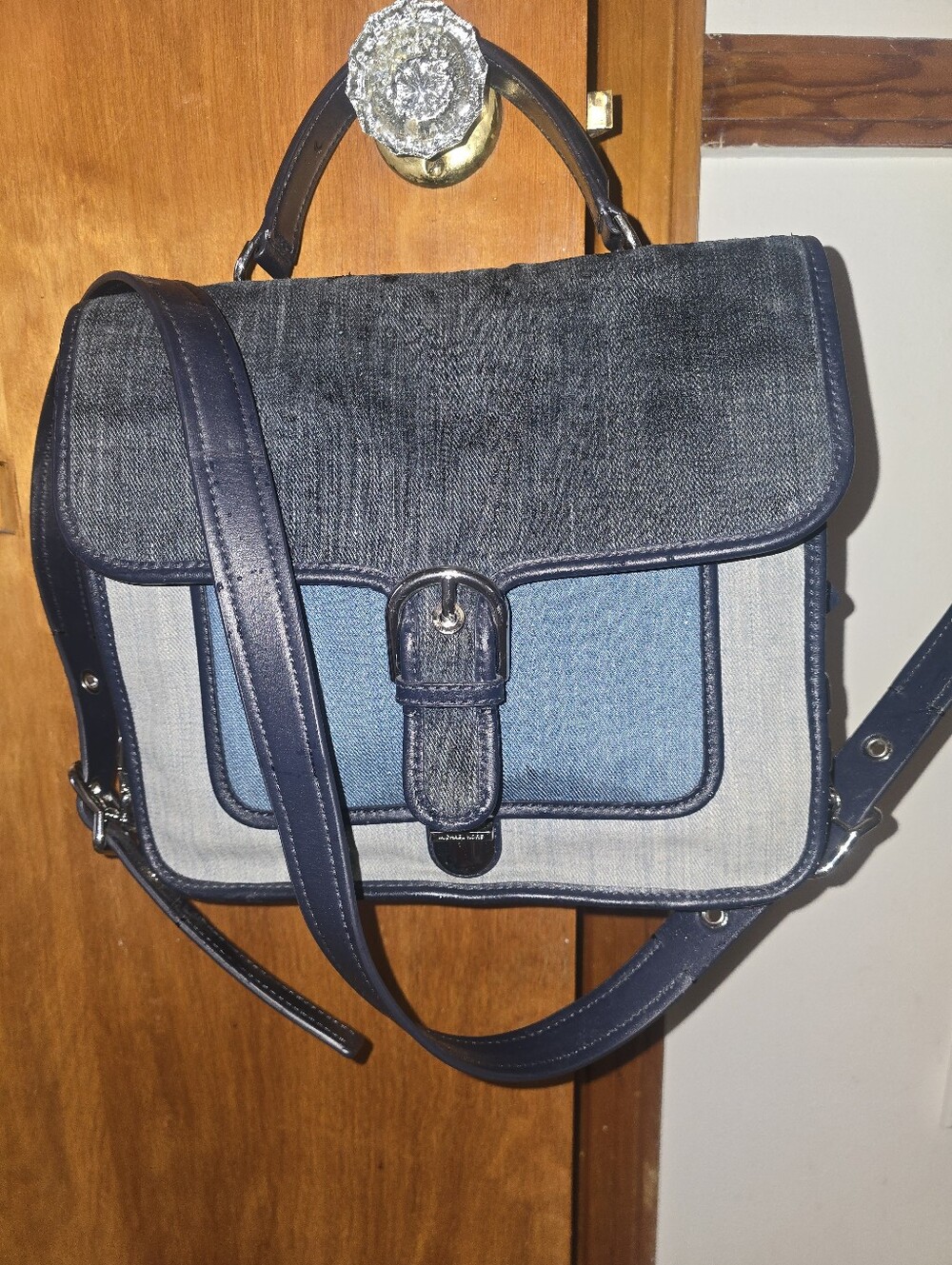 Michael Kors crossbody cooper denim jeans and navy blue leather bag EUC clean